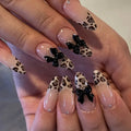 Black Cool Fake Nails Bat Press on Nails Almond Decorated Nail Tips Rivet Bow False Nails 24pcs Reusable Acrylic Nails