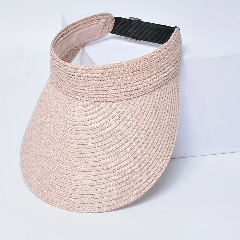 Spring and Summer Women's Outdoor Sunshade  Straw Hat Fashion Empty Top  Duck Tongue Hat Big Brim Cap G37