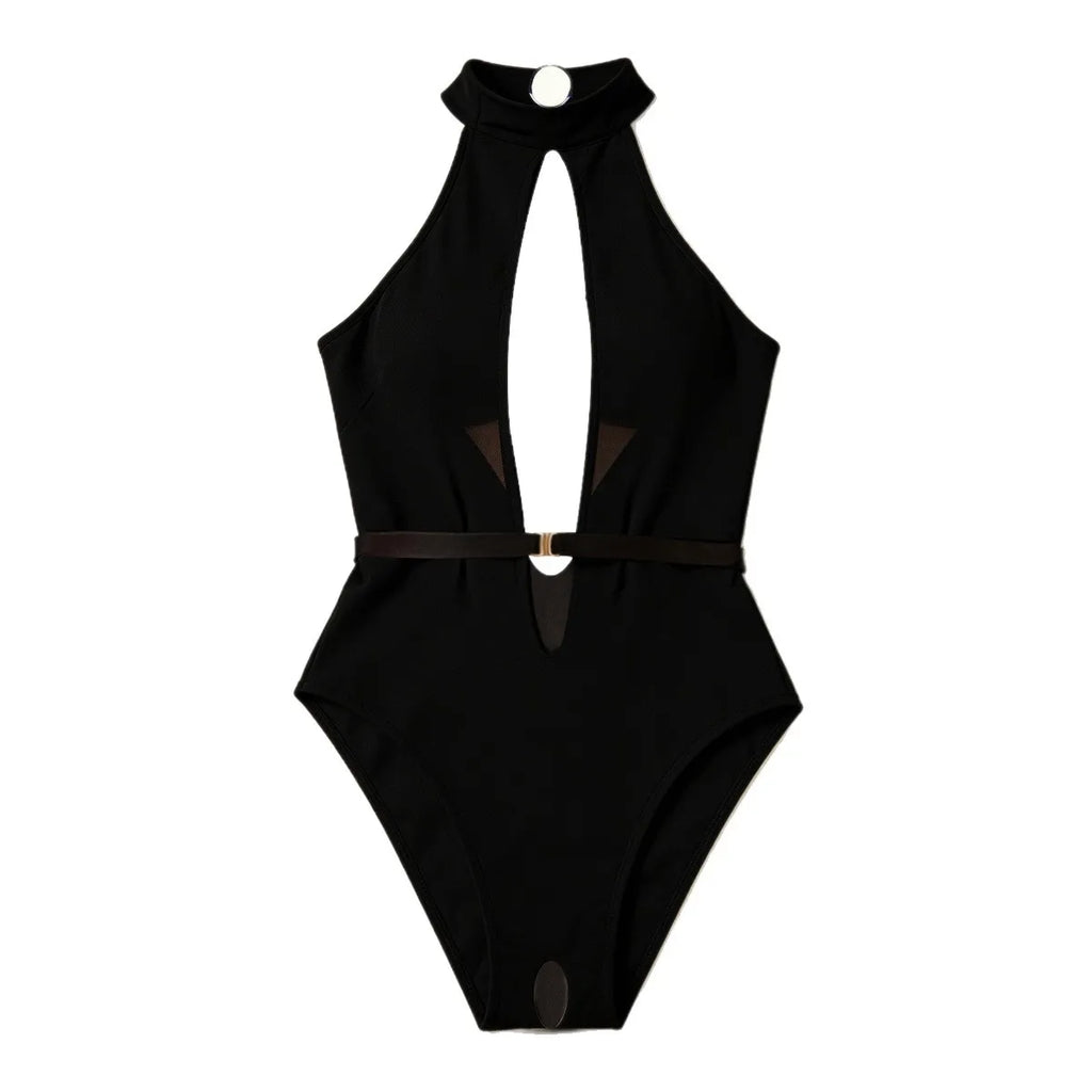 Crotchless Sexy Transparent Lace Bodysuits Lingerie Deep V Halter Sexy Open Crotch