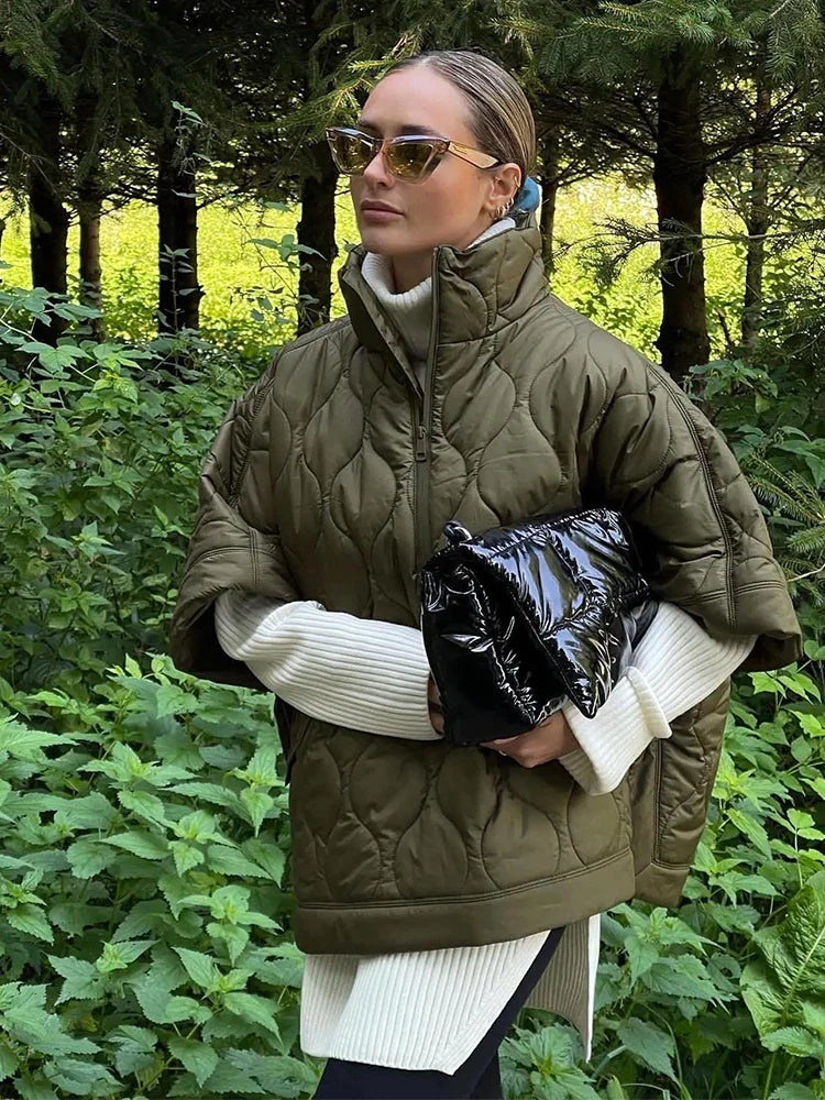 Quilted Argyle Coat Cape Rainproof Jacket