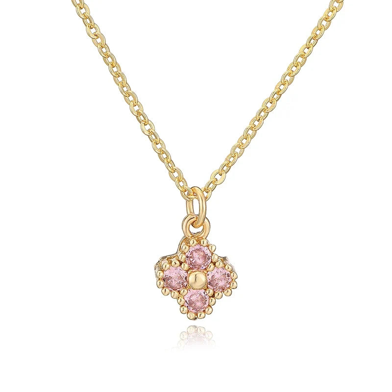 HECHENG, 18K Gold Plated Brass Cubic Zirconia Bijoux Exquisite Flower‑Shaped Women Necklace Dainty Collarbone Chain Jewelry Gift