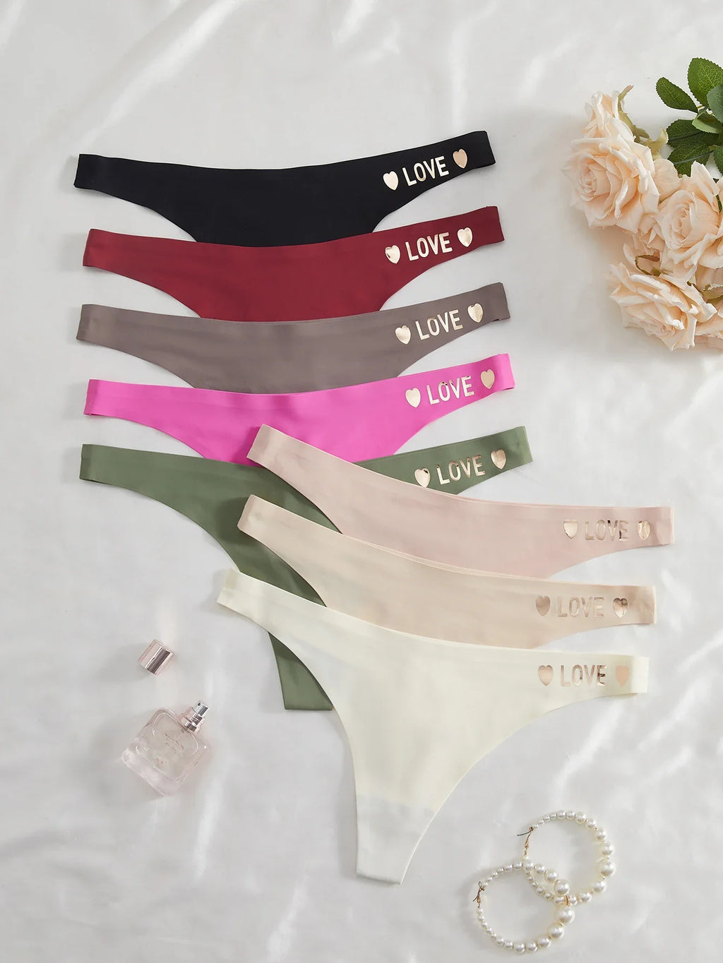 8PCS Seamless Underwear Waistband Soft Girls Sexy Thong Solid Panty Female Intimate