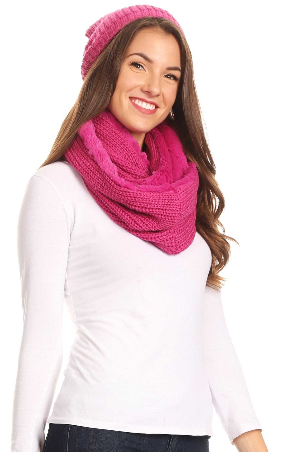 Sakkas Balencia Faux Fur Lined Knit Infinity Scarf & Beanie Hat Set