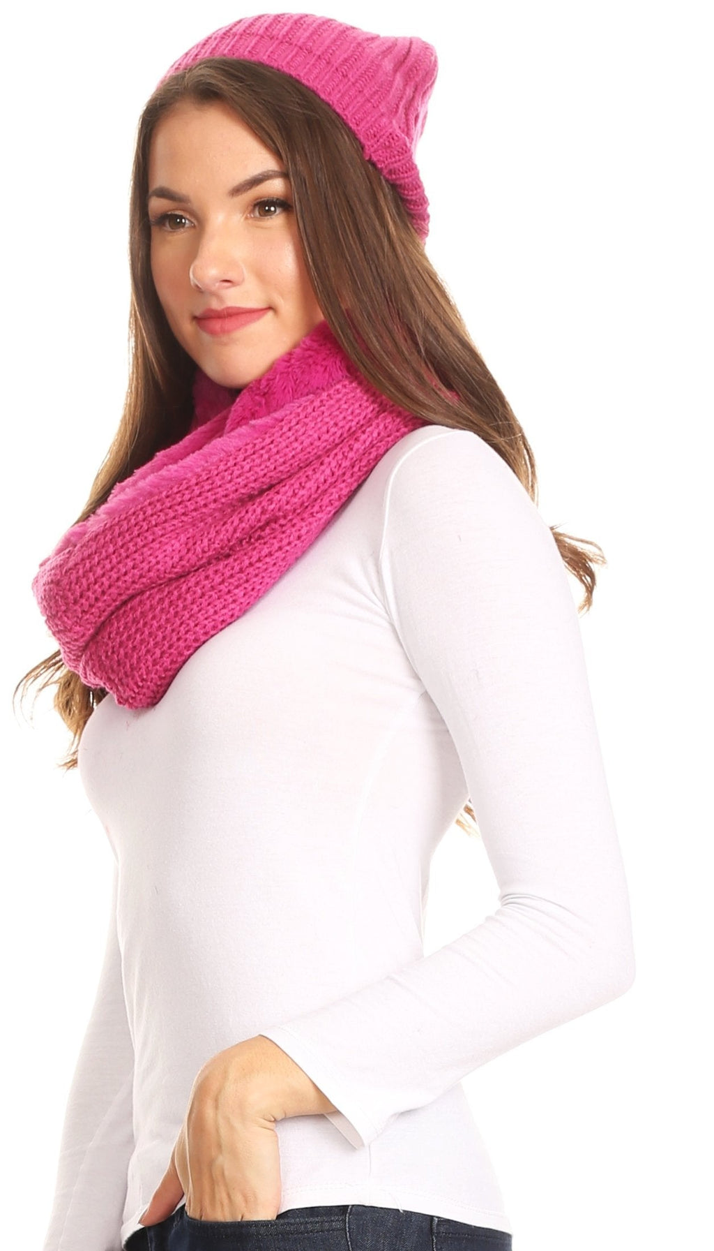 Sakkas Balencia Faux Fur Lined Knit Infinity Scarf & Beanie Hat Set