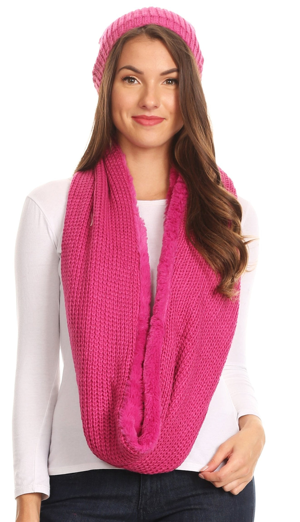 Sakkas Balencia Faux Fur Lined Knit Infinity Scarf & Beanie Hat Set