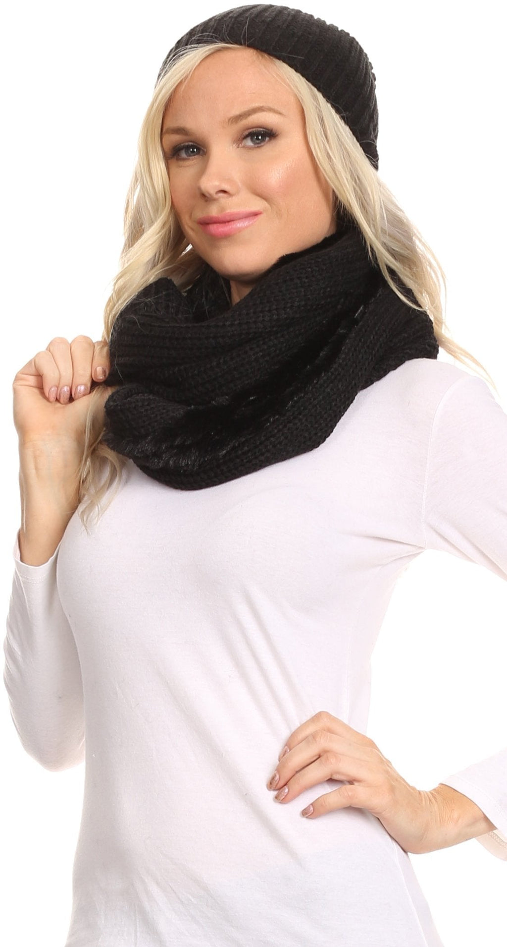 Sakkas Balencia Faux Fur Lined Knit Infinity Scarf & Beanie Hat Set