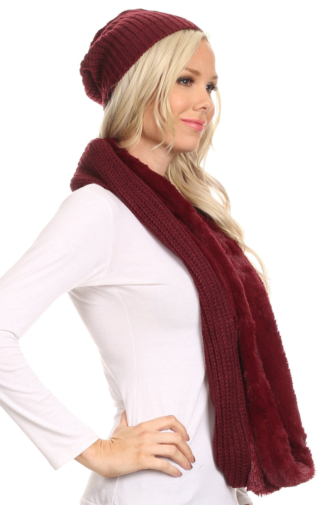 Sakkas Balencia Faux Fur Lined Knit Infinity Scarf & Beanie Hat Set