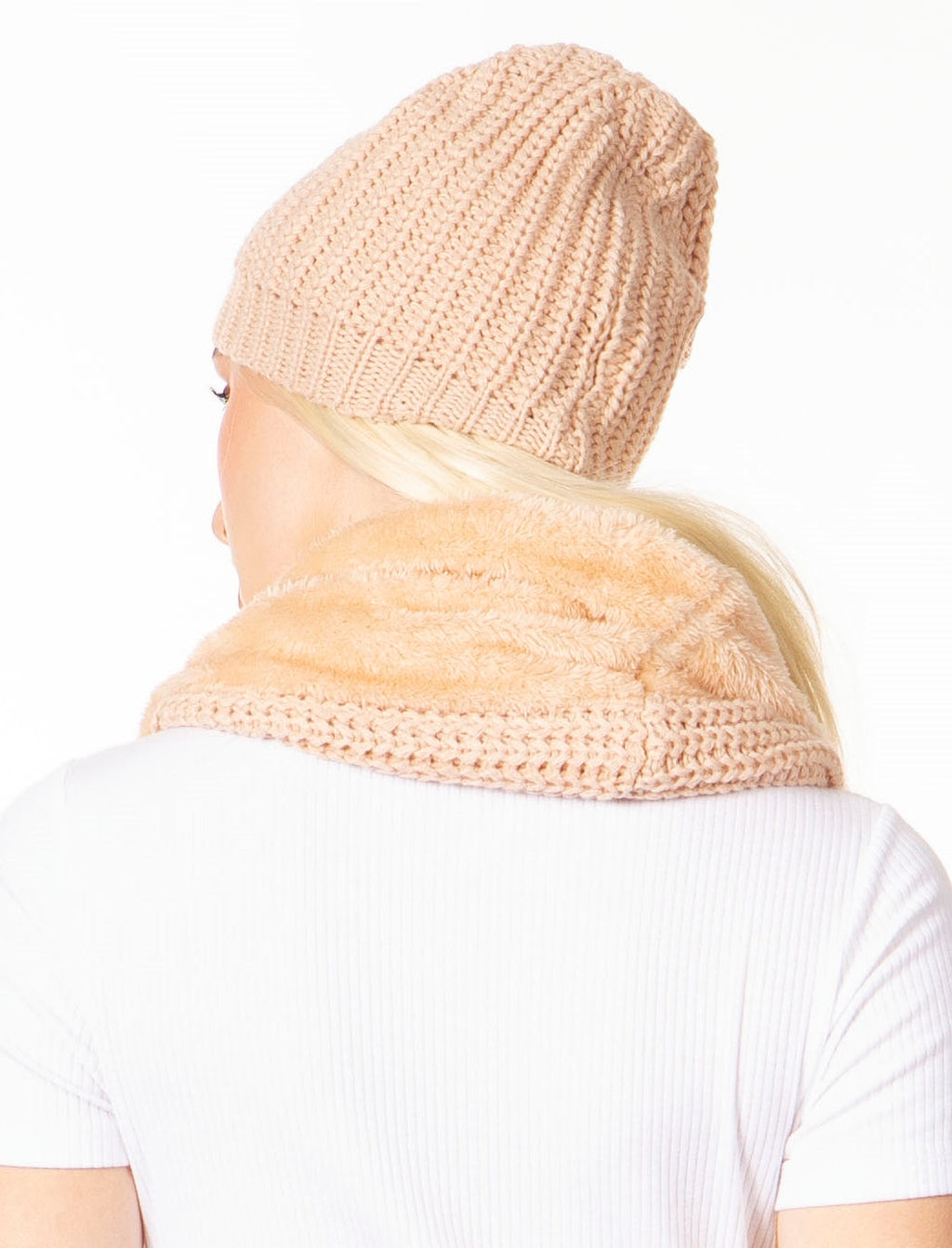 Sakkas Balencia Faux Fur Lined Knit Infinity Scarf & Beanie Hat Set