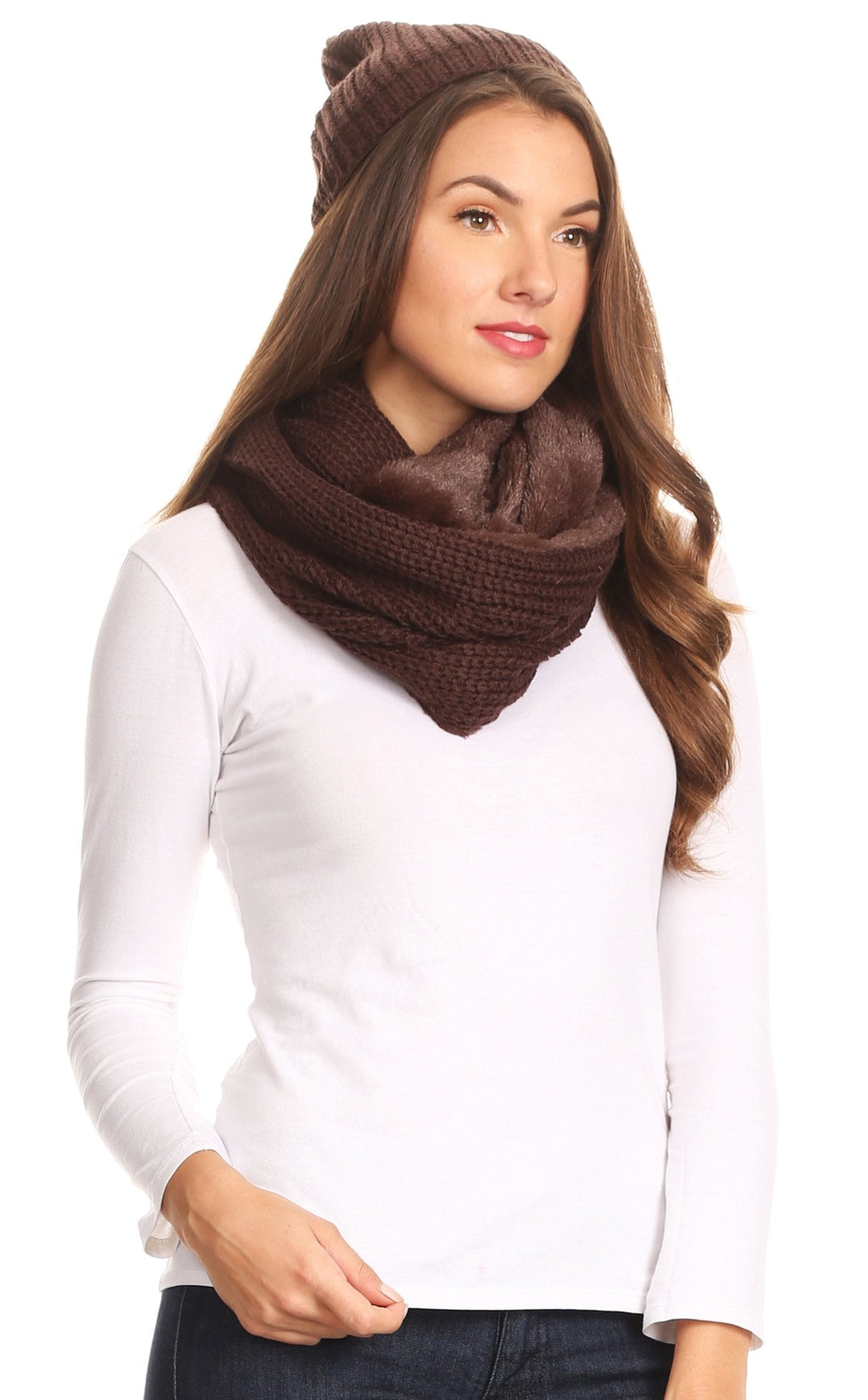 Sakkas Balencia Faux Fur Lined Knit Infinity Scarf & Beanie Hat Set