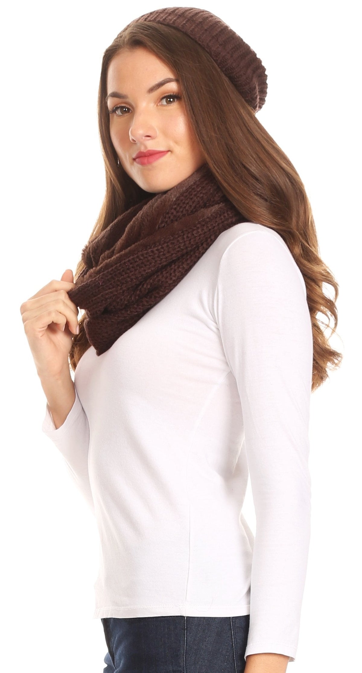 Sakkas Balencia Faux Fur Lined Knit Infinity Scarf & Beanie Hat Set