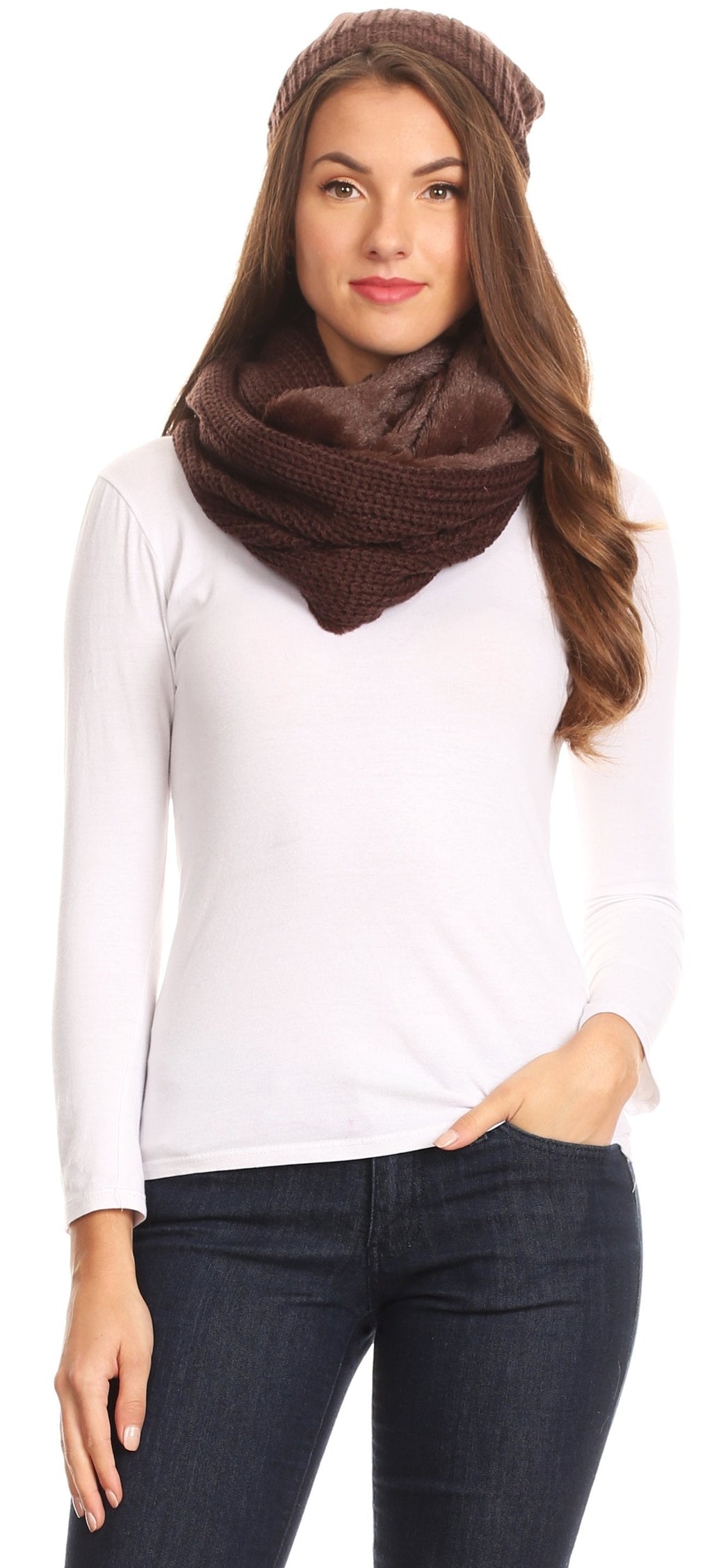 Sakkas Balencia Faux Fur Lined Knit Infinity Scarf & Beanie Hat Set