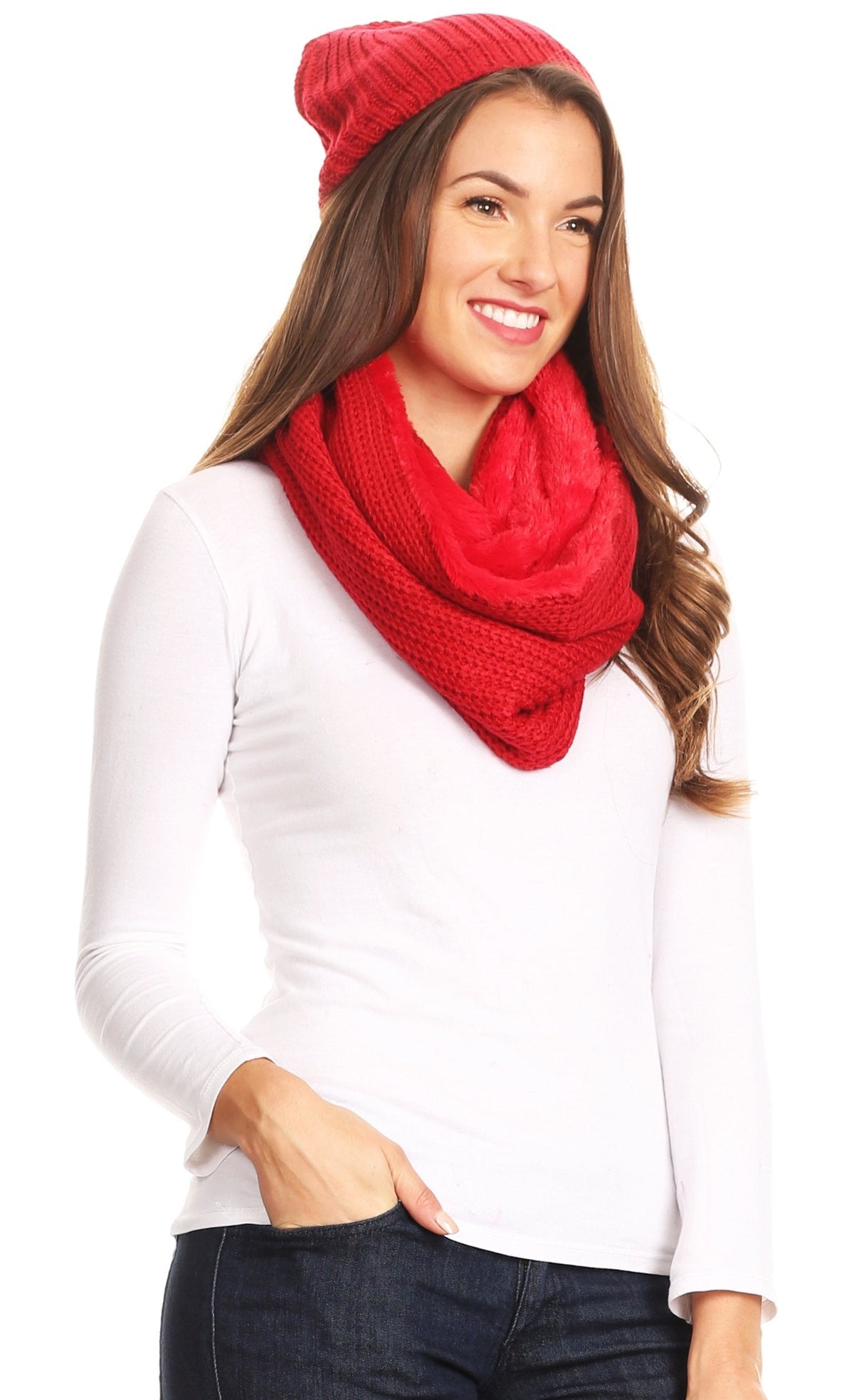 Sakkas Balencia Faux Fur Lined Knit Infinity Scarf & Beanie Hat Set