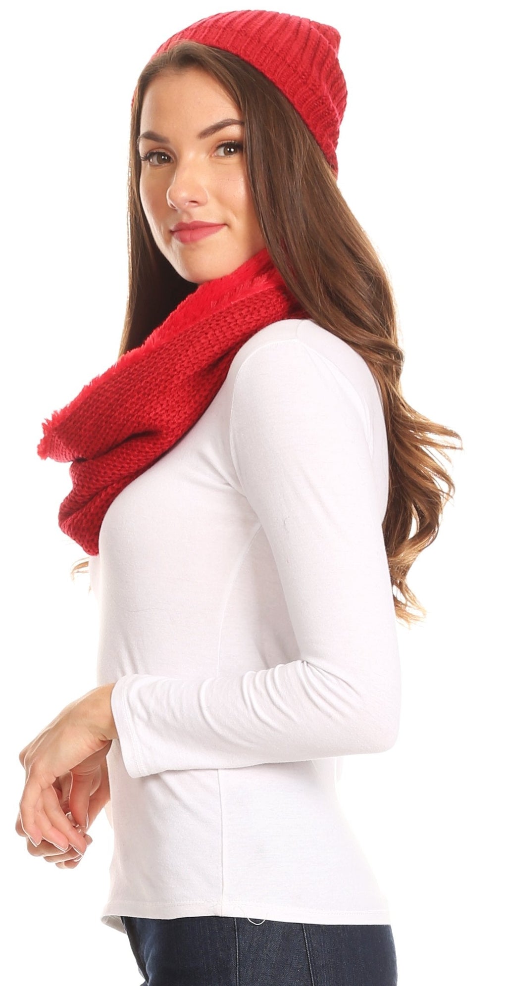 Sakkas Balencia Faux Fur Lined Knit Infinity Scarf & Beanie Hat Set