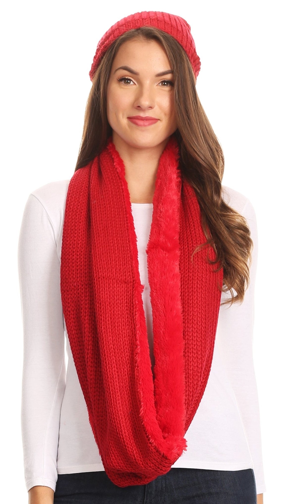 Sakkas Balencia Faux Fur Lined Knit Infinity Scarf & Beanie Hat Set