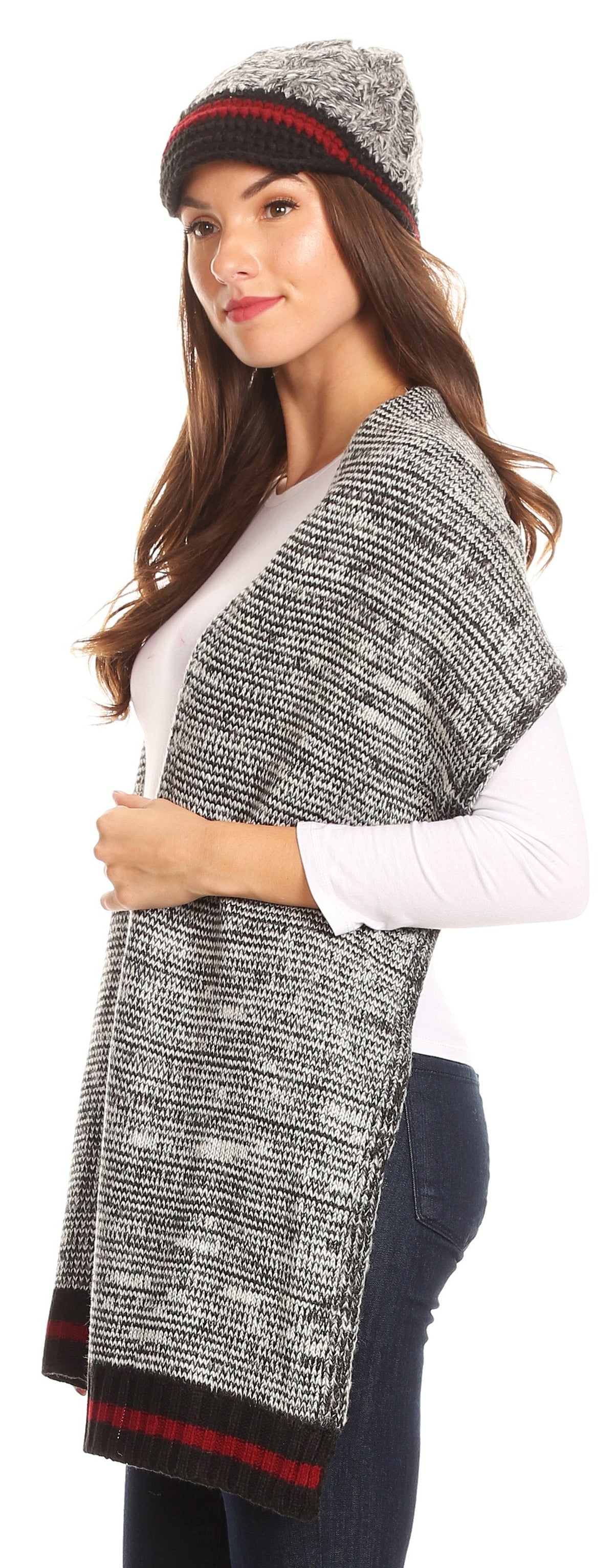 Sakkas Theo Unisex Heather Stripe Knit Hat & Scarf Set, Warm Winter