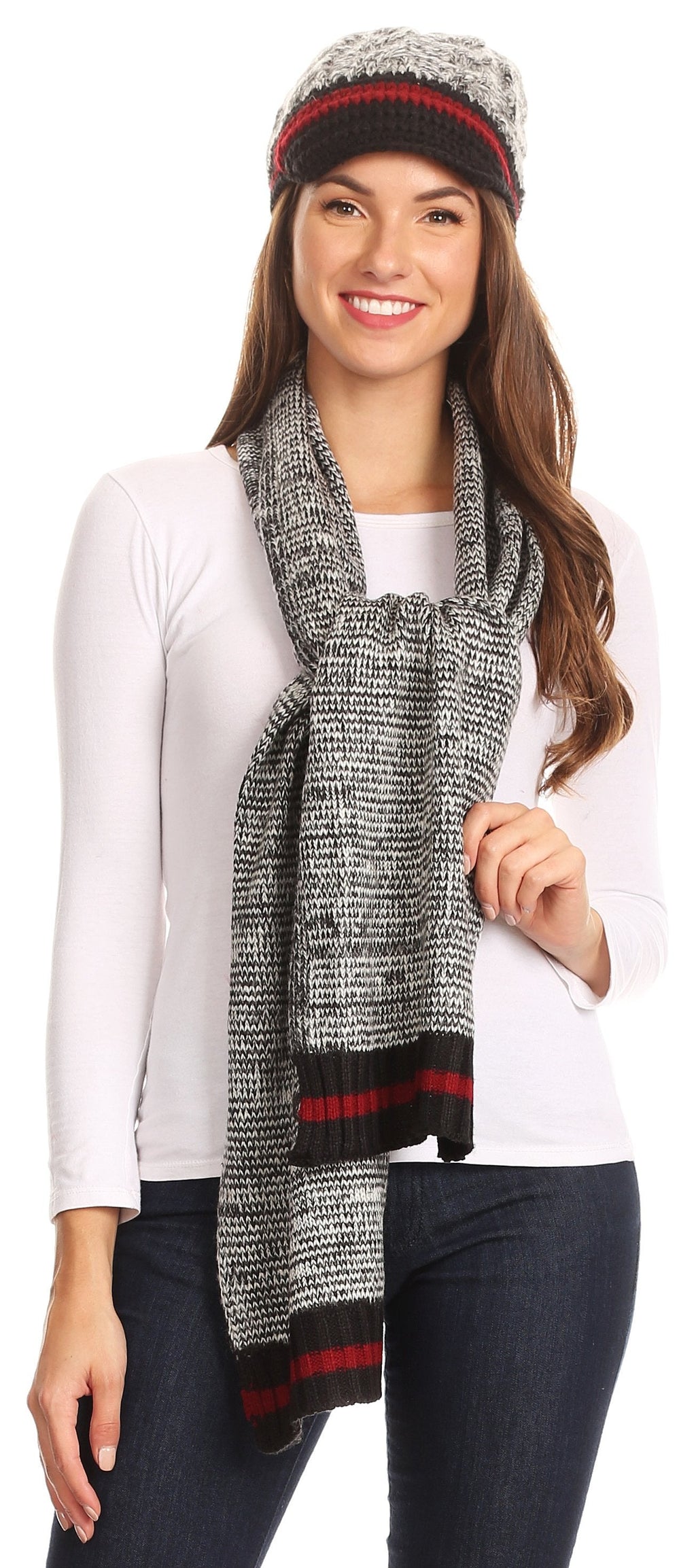 Sakkas Theo Unisex Heather Stripe Knit Hat & Scarf Set, Warm Winter
