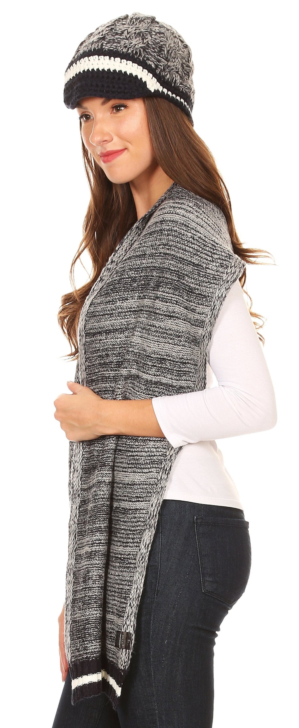 Sakkas Theo Unisex Heather Stripe Knit Hat & Scarf Set, Warm Winter