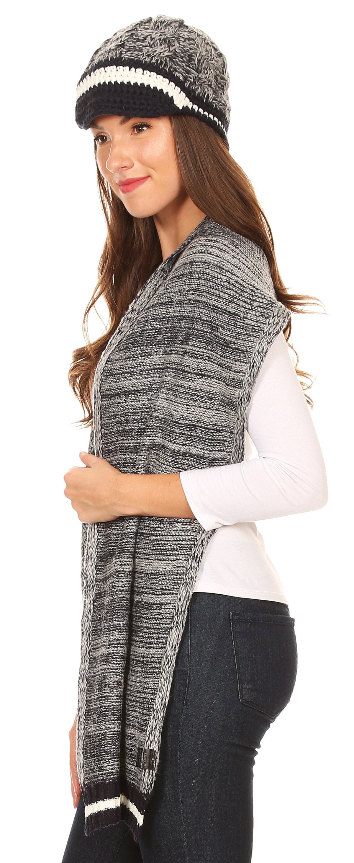 Sakkas Theo Unisex Heather Stripe Knit Hat & Scarf Set, Warm Winter