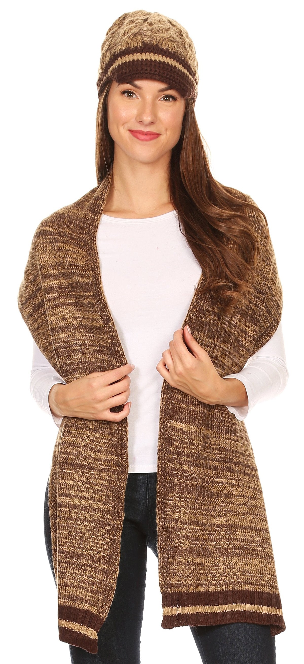 Sakkas Theo Unisex Heather Stripe Knit Hat & Scarf Set, Warm Winter