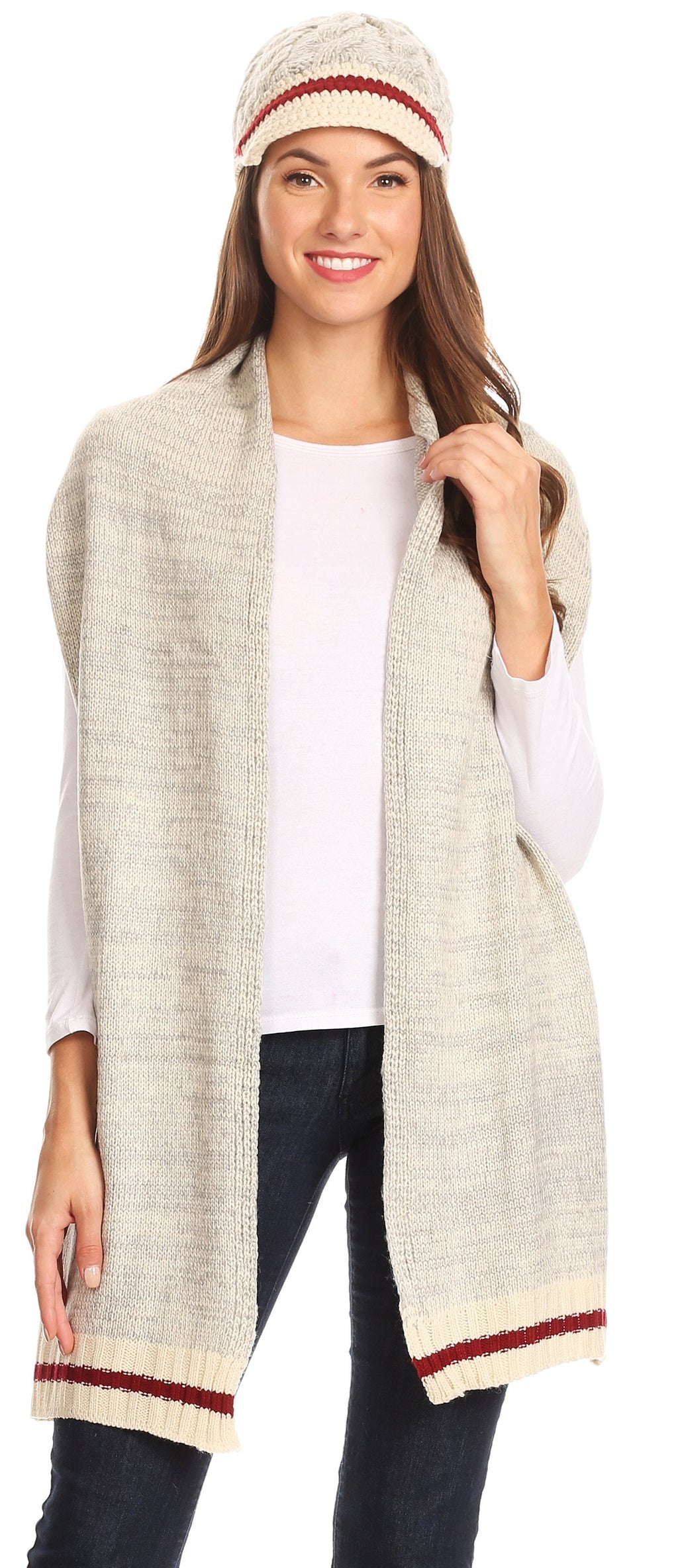 Sakkas Theo Unisex Heather Stripe Knit Hat & Scarf Set, Warm Winter