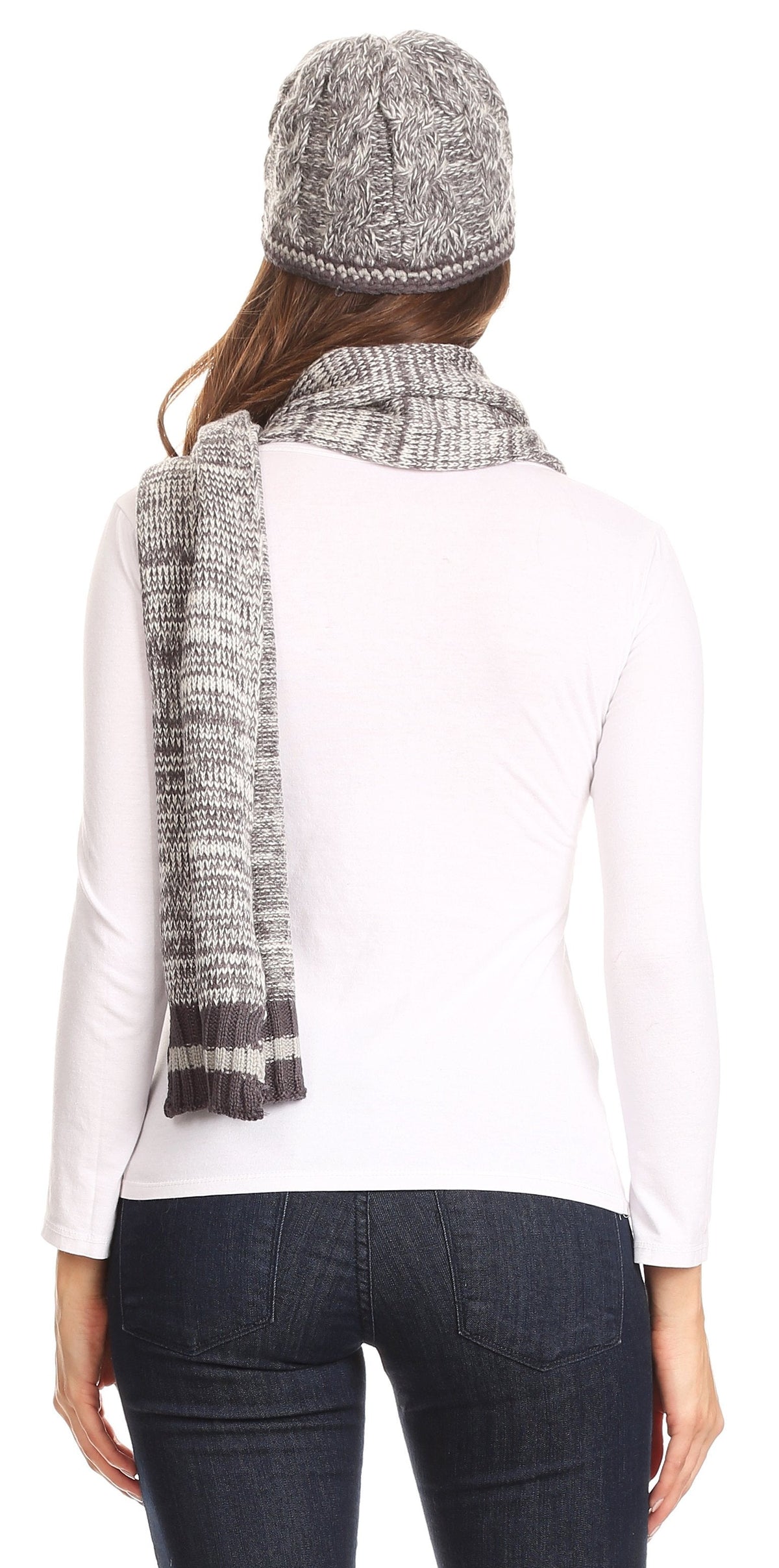 Sakkas Theo Unisex Heather Stripe Knit Hat & Scarf Set, Warm Winter