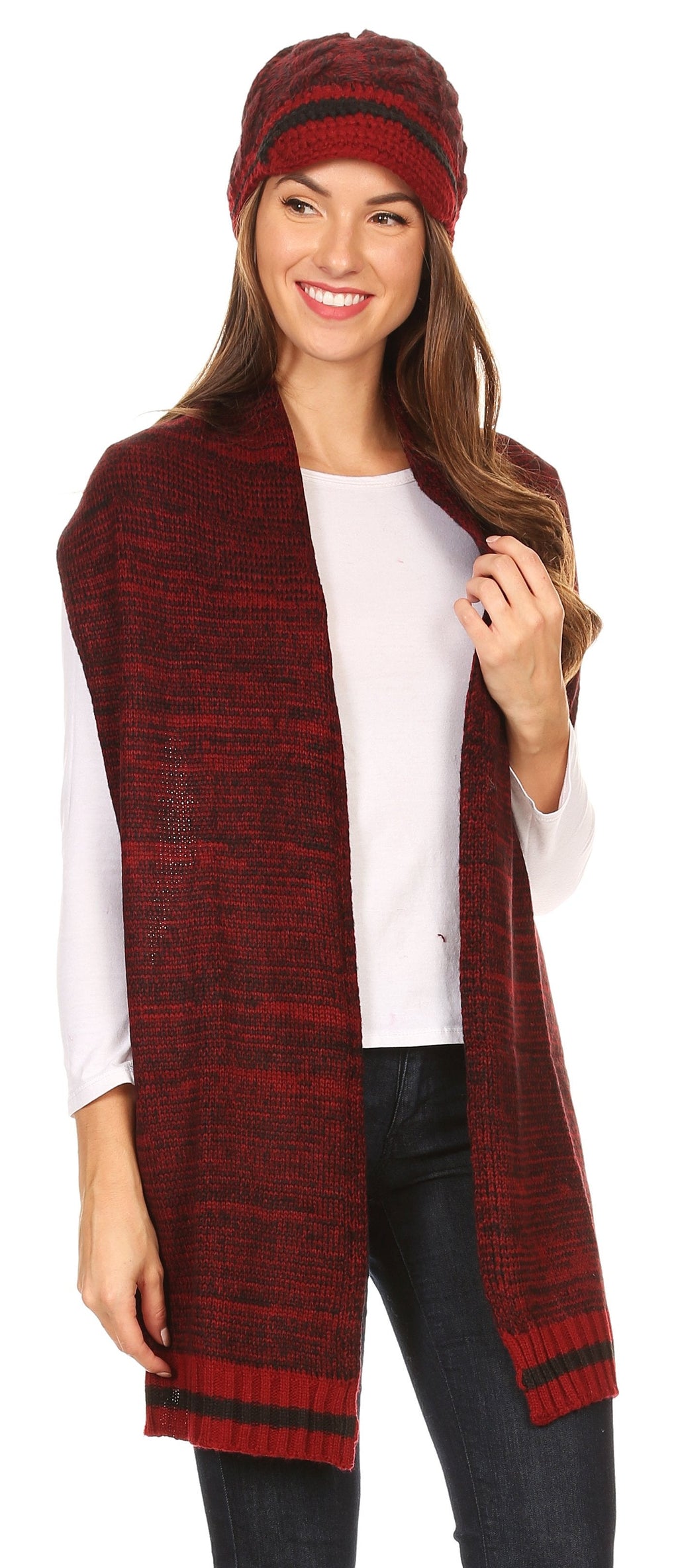Sakkas Theo Unisex Heather Stripe Knit Hat & Scarf Set, Warm Winter