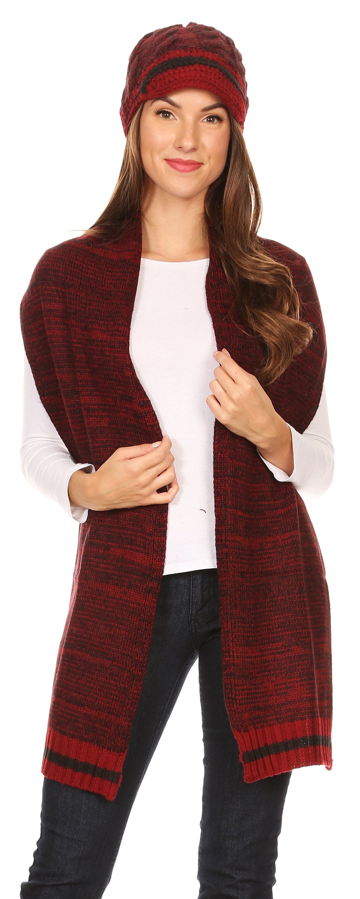 Sakkas Theo Unisex Heather Stripe Knit Hat & Scarf Set, Warm Winter