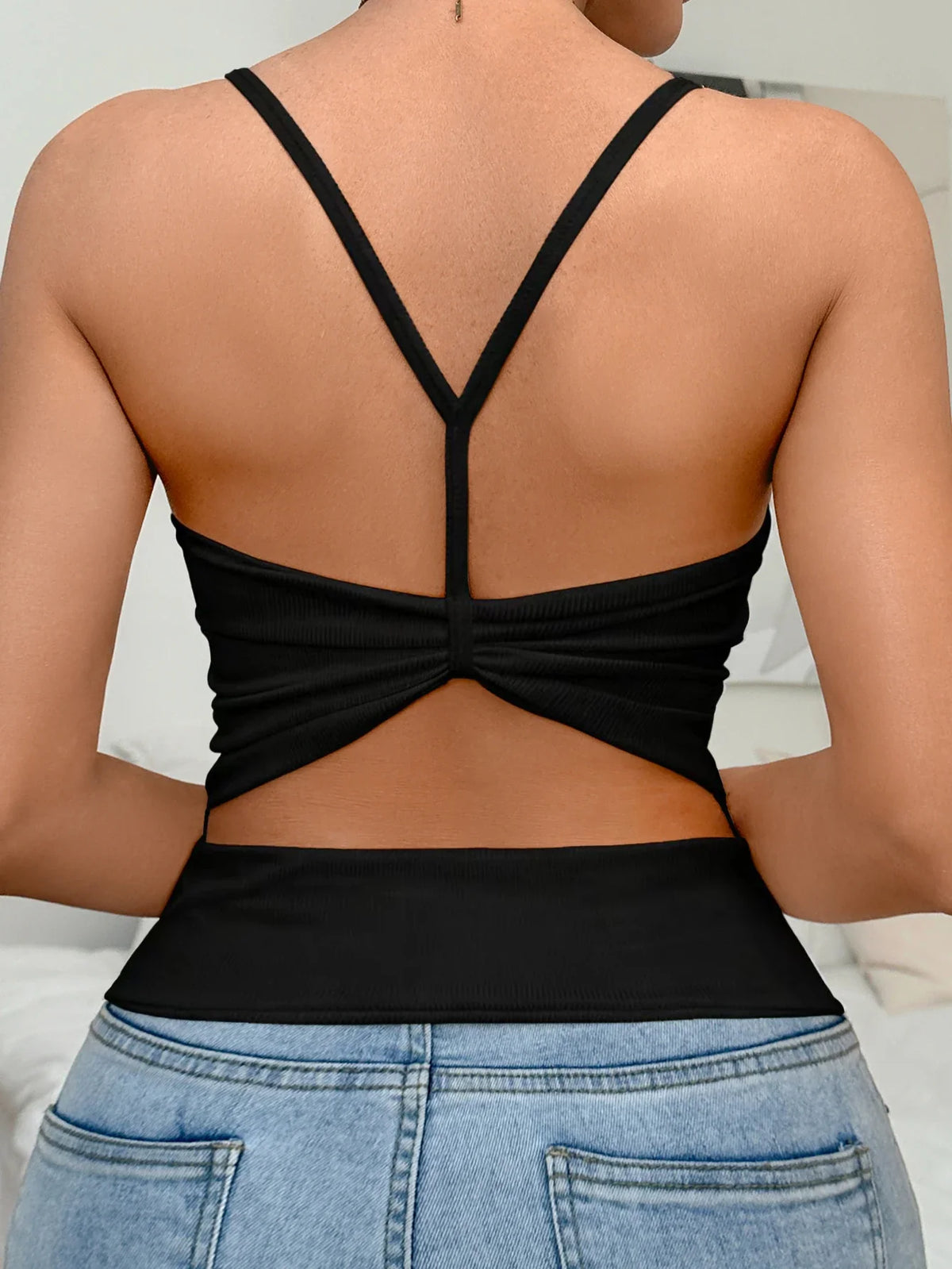 Tank Top Ribbed and Padded Bra Solid Crisscross Back