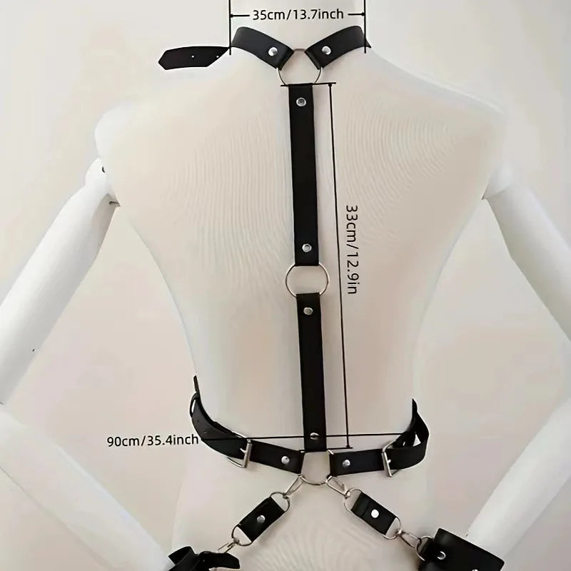 Erotic Adult PU Leather Harness Lingerie Bondage Adjustable Handcuffs Ankle Cuffs Open Leg Restraint