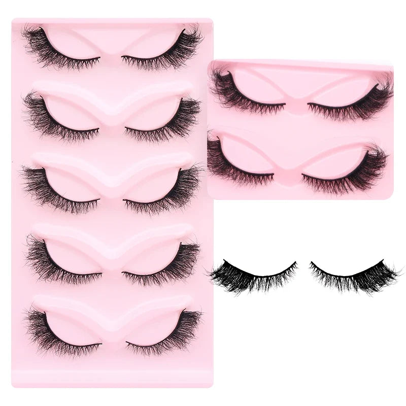DINGSEN 5 Pairs Cat Eyelashes Fluffy Cat Lashes Fake Eyelash Wispy Natural Look long Mink Eyelashes Strip Lashes Cat Eye Lashes
