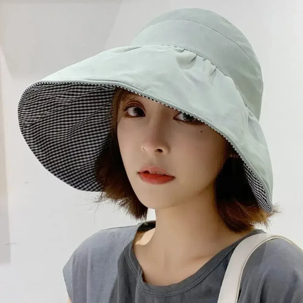 Foldable Sunscreen Hat New Big Brim Cotton Empty Top Cap Double Sided UV Protection Sun Hat
