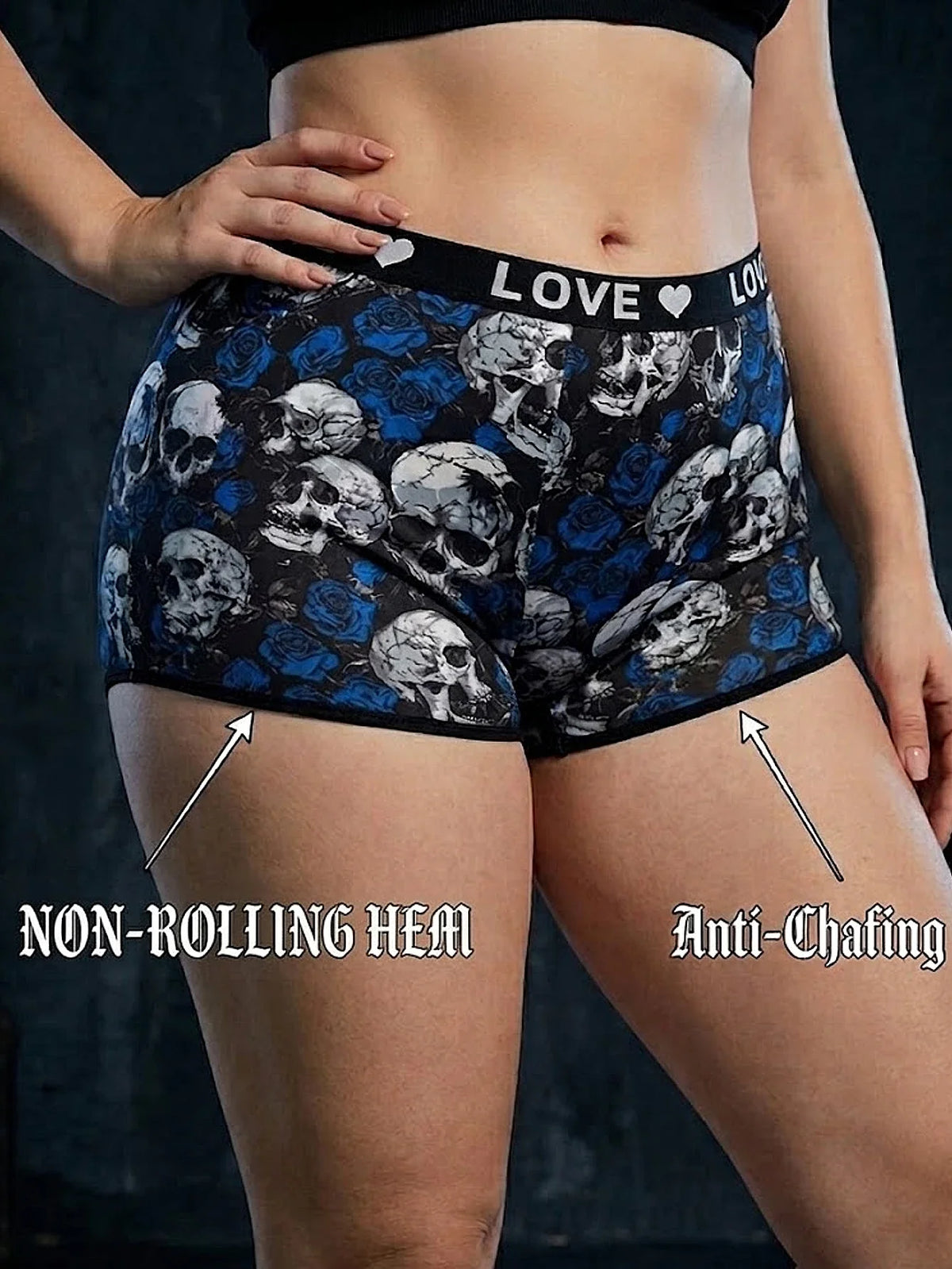 Women Seamless Panties High-waisted Boy shorts Gothic Skull Soft Breathable Stretch Underwear