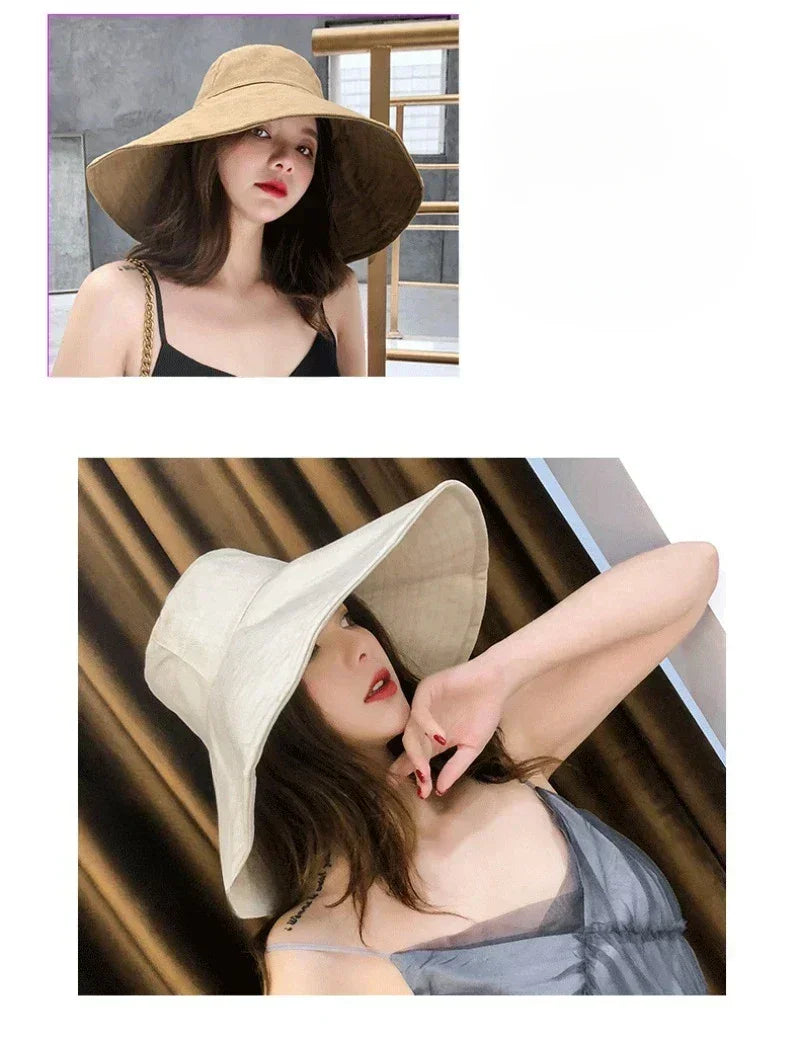 Japanese Sunshade Female Spring and Summer Sunscreen Free To Fold Big Brim Sun Hat Fisherman Hat Cover Face Oversized Hair