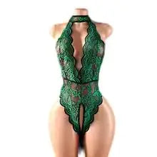 Women Red Crotchless Lingerie Halter