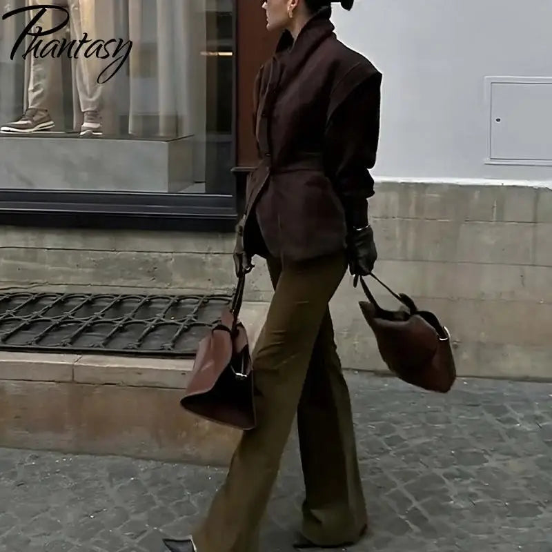 Phantasy Single Breasted Buckle Casual Suede Jacket Street Fashion Waist with Buttons