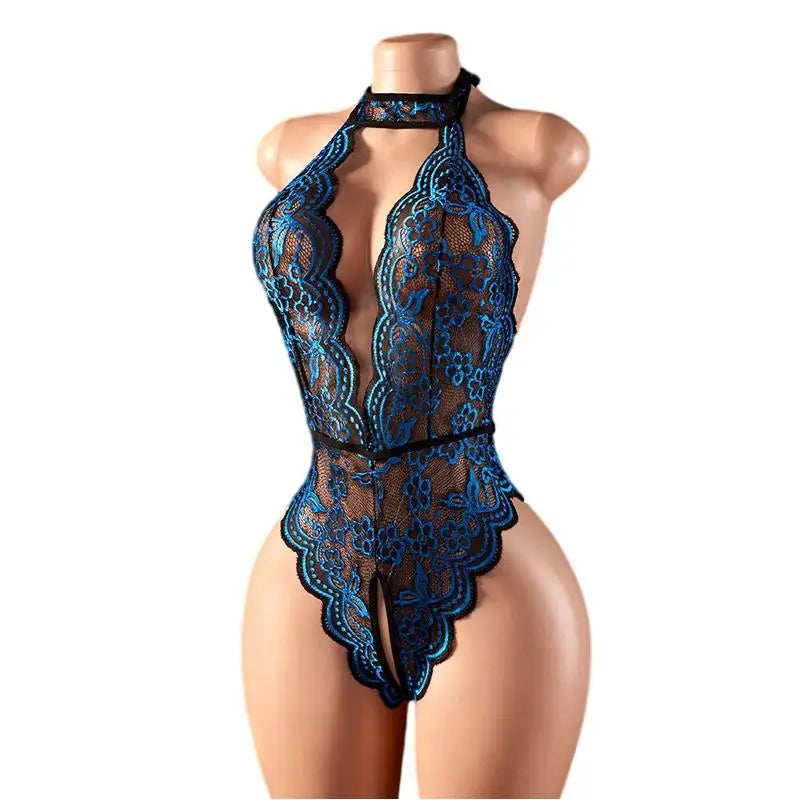 Women Red Crotchless Lingerie Halter