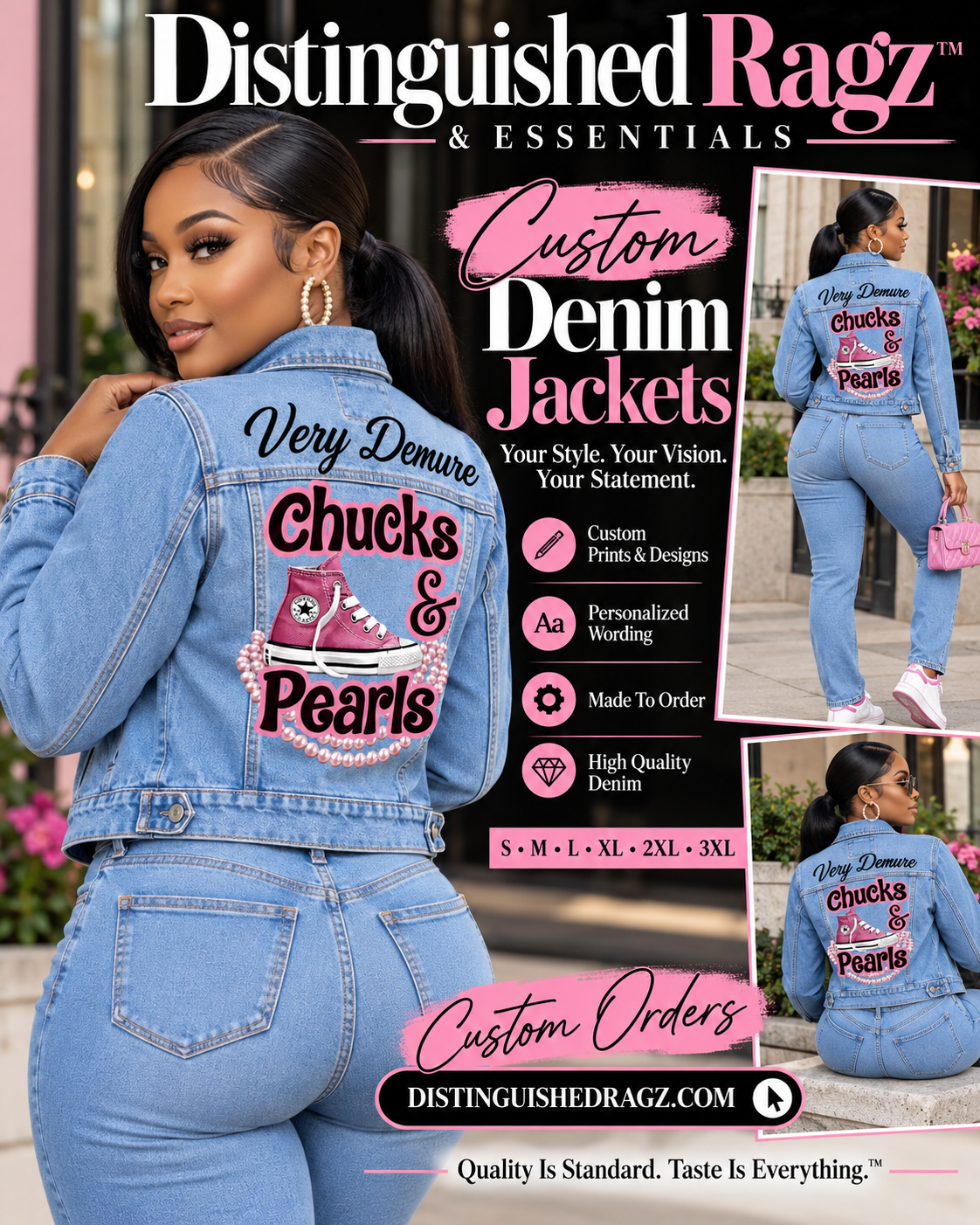 Distinguished Ragz "Chucks & Pearls" Denim Classic-Cut Jacket