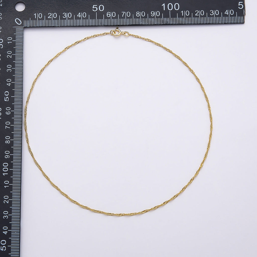 16K Gold Filled 1.5mm Twisted Singapore Chain 15.5, 17.5 Inch Necklace | WA-04484