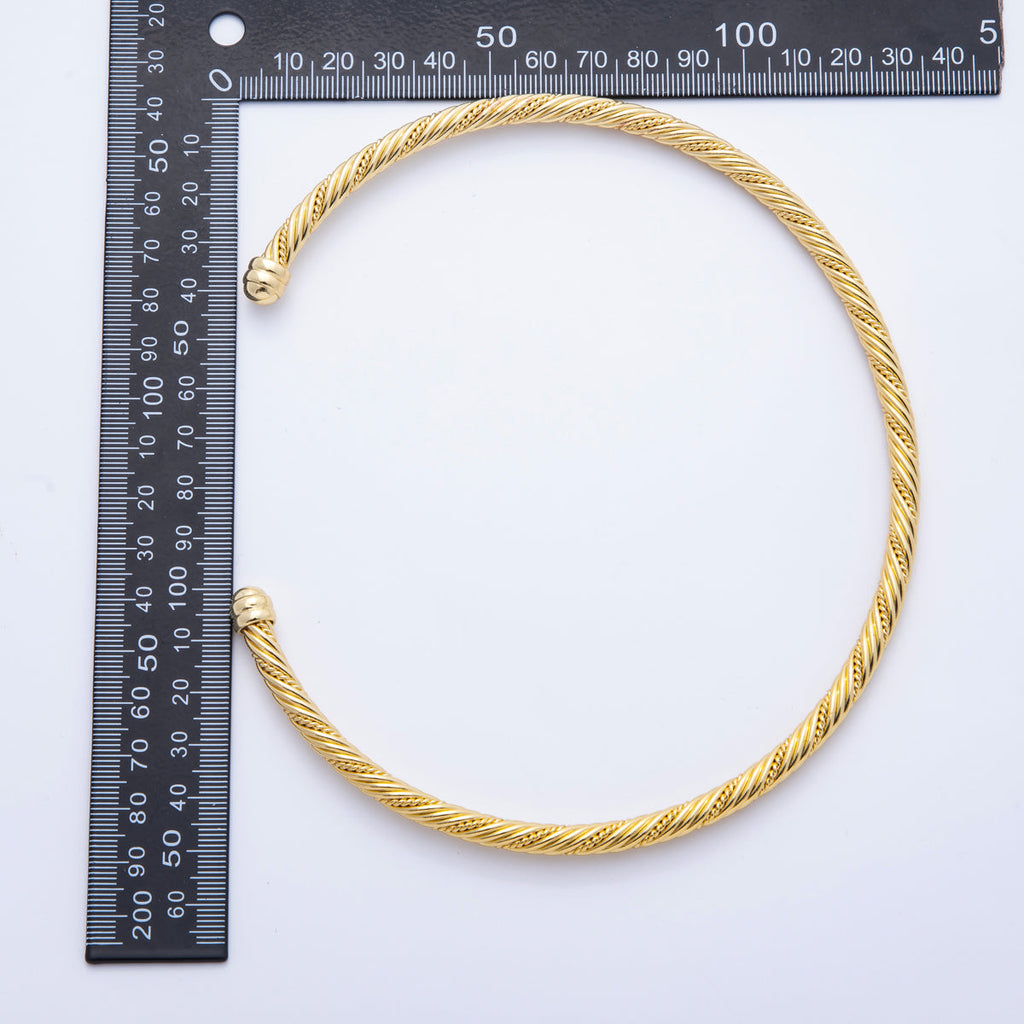 16K Gold Filled 6mm Twisted Croissant Cuff Collar Necklace | WA-04156