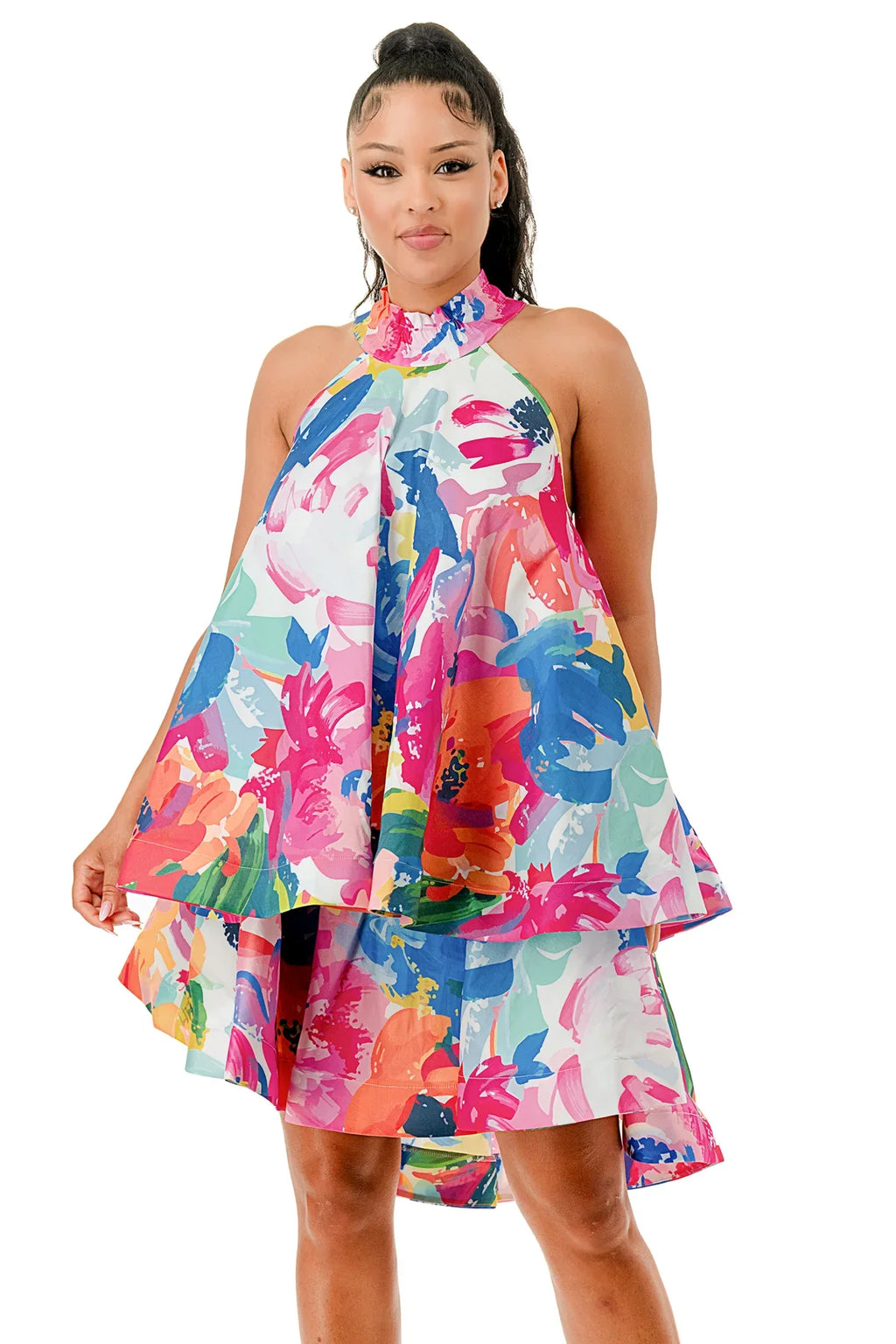 Halter Neck Sleeveless Ruffle Dress