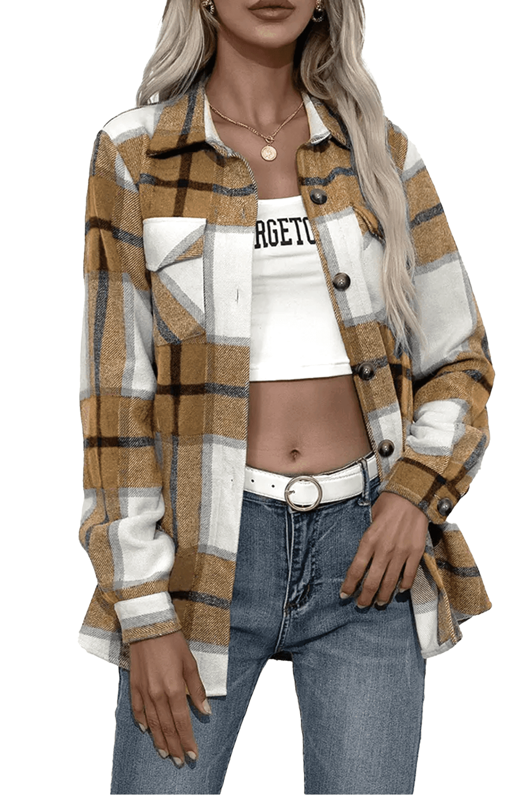 Plaid Flannel Button Up Shacket  {Short Length}
