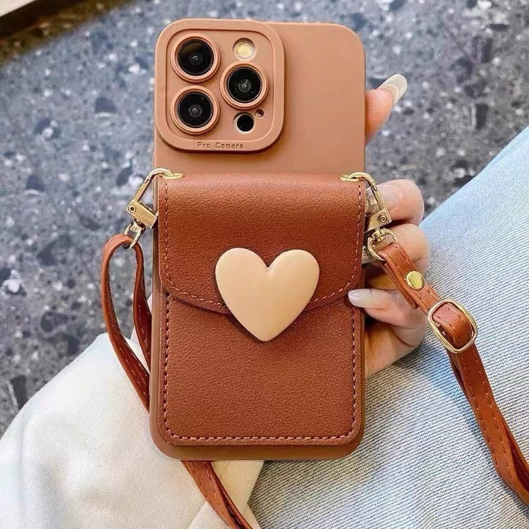 Leather Phone Case with Brown Heart Card Holder
