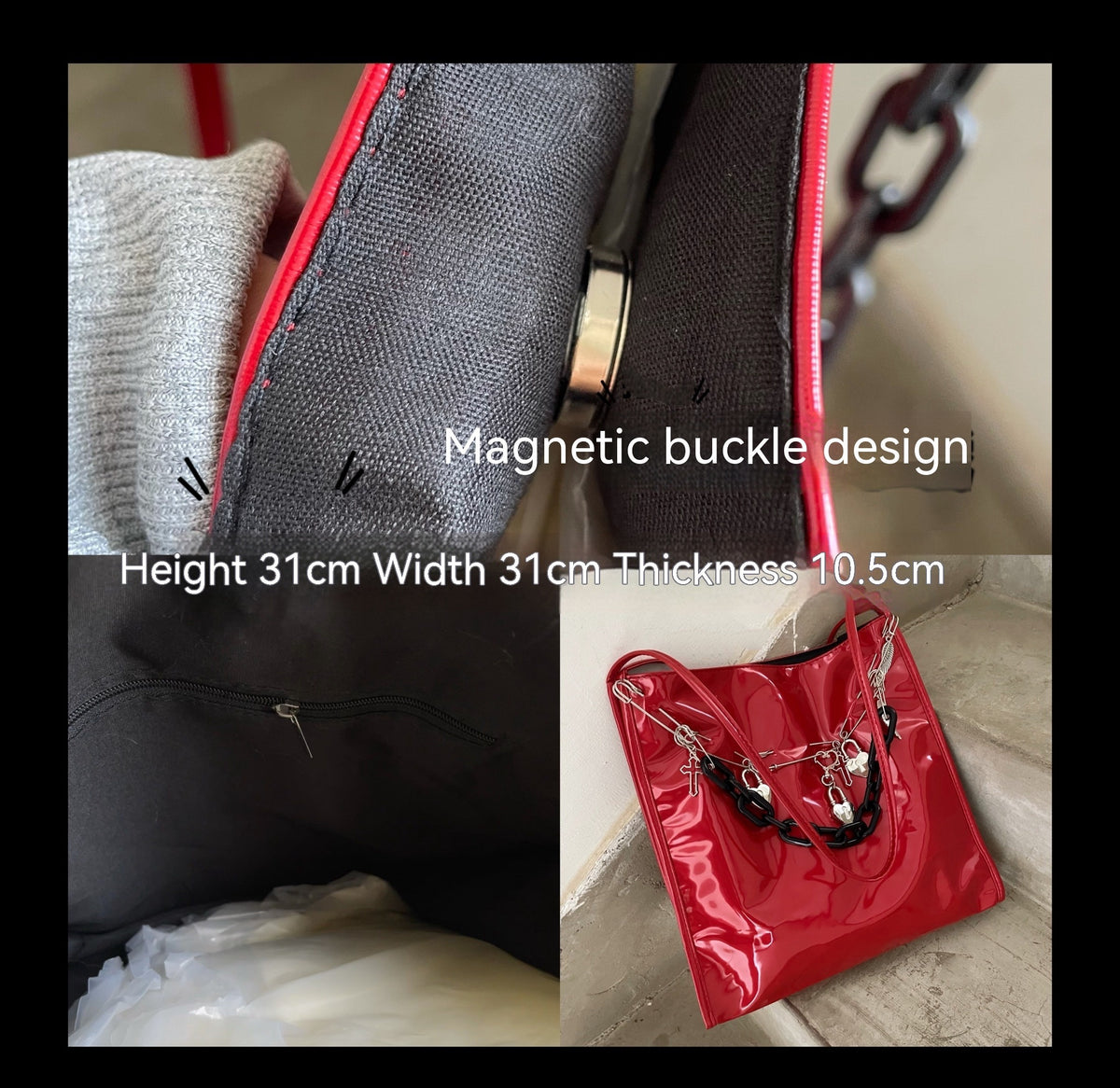 Y2K Red Patent Leather Shoulder Bag