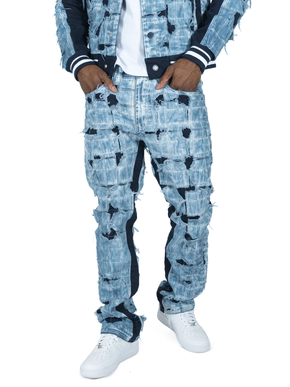 Positano Ripped Overlay Denim Set - Blue Big & Tall