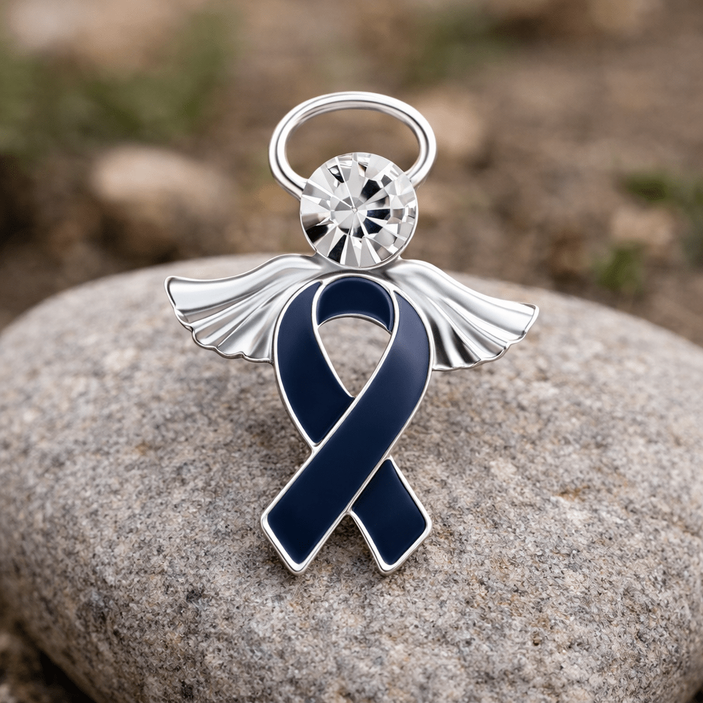 1/10/25/100 Bulk Angel Dark Blue Ribbon Awareness Pins