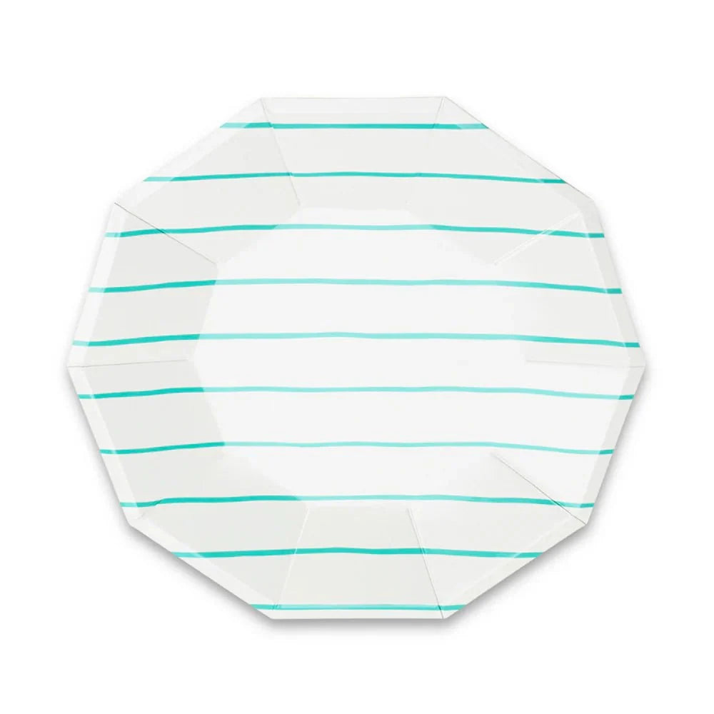 Aqua Green Striped Paper Plates