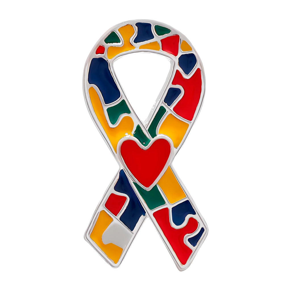 5/10/25/100 Pack Autism Puzzle Ribbon with Heart Pins