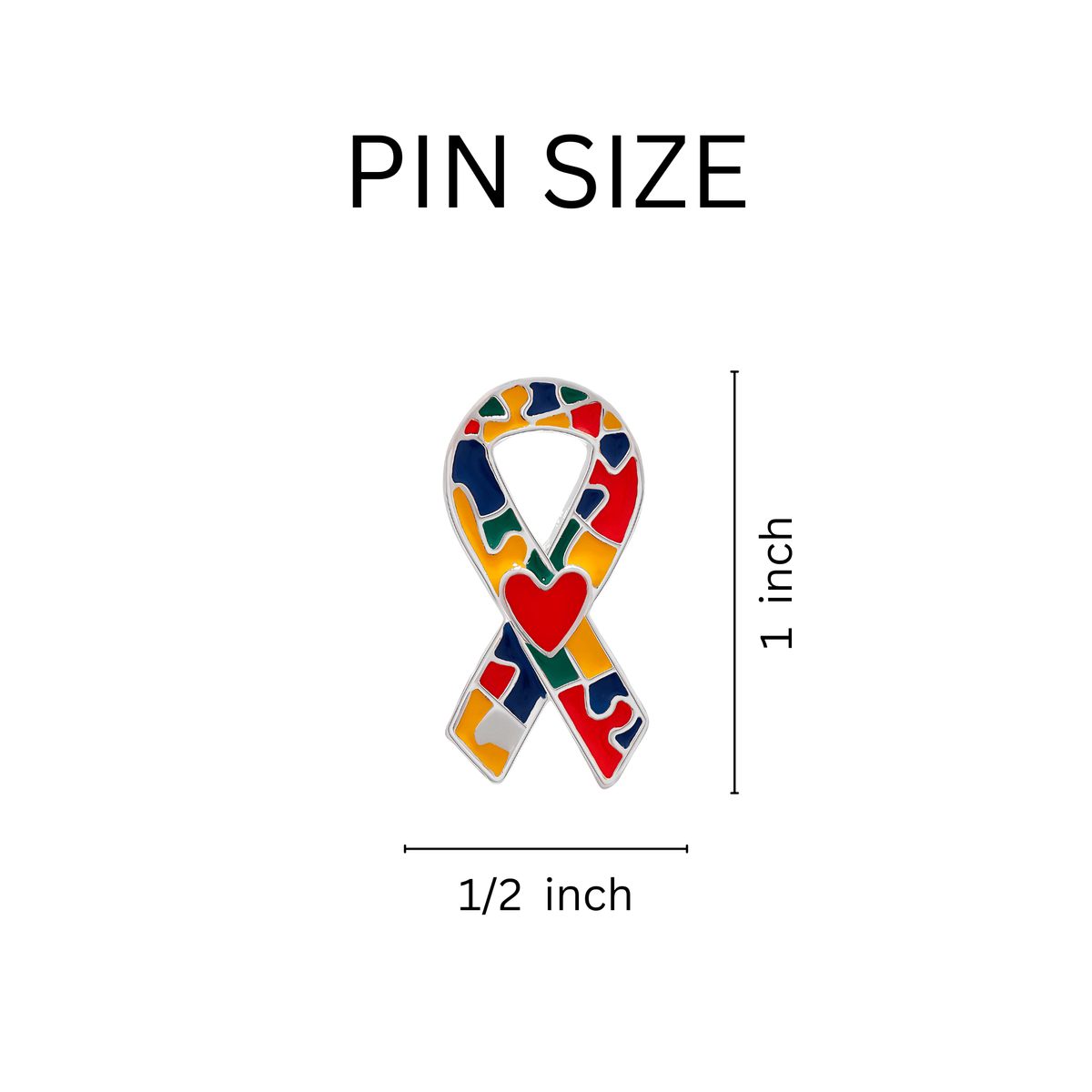 5/10/25/100 Pack Autism Puzzle Ribbon with Heart Pins