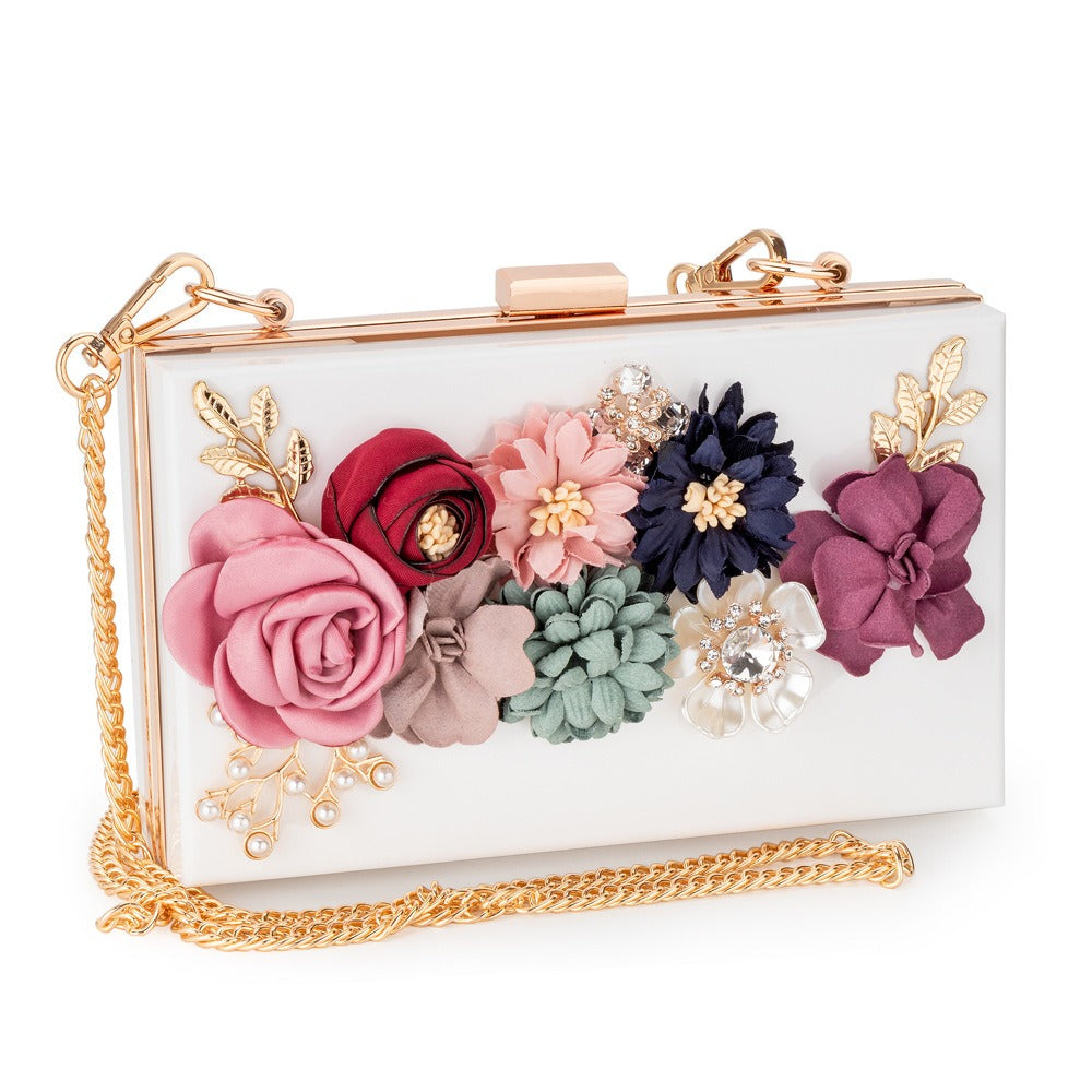 Transparent Flower Acrylic Square Chain Clutch Bag