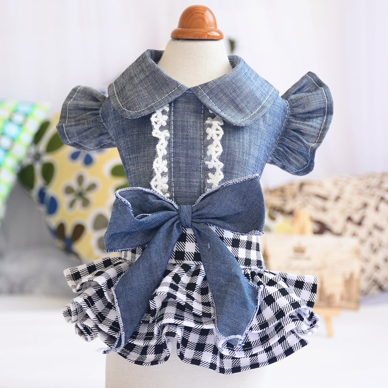 New Pet Denim Dress with Flying Sleeves